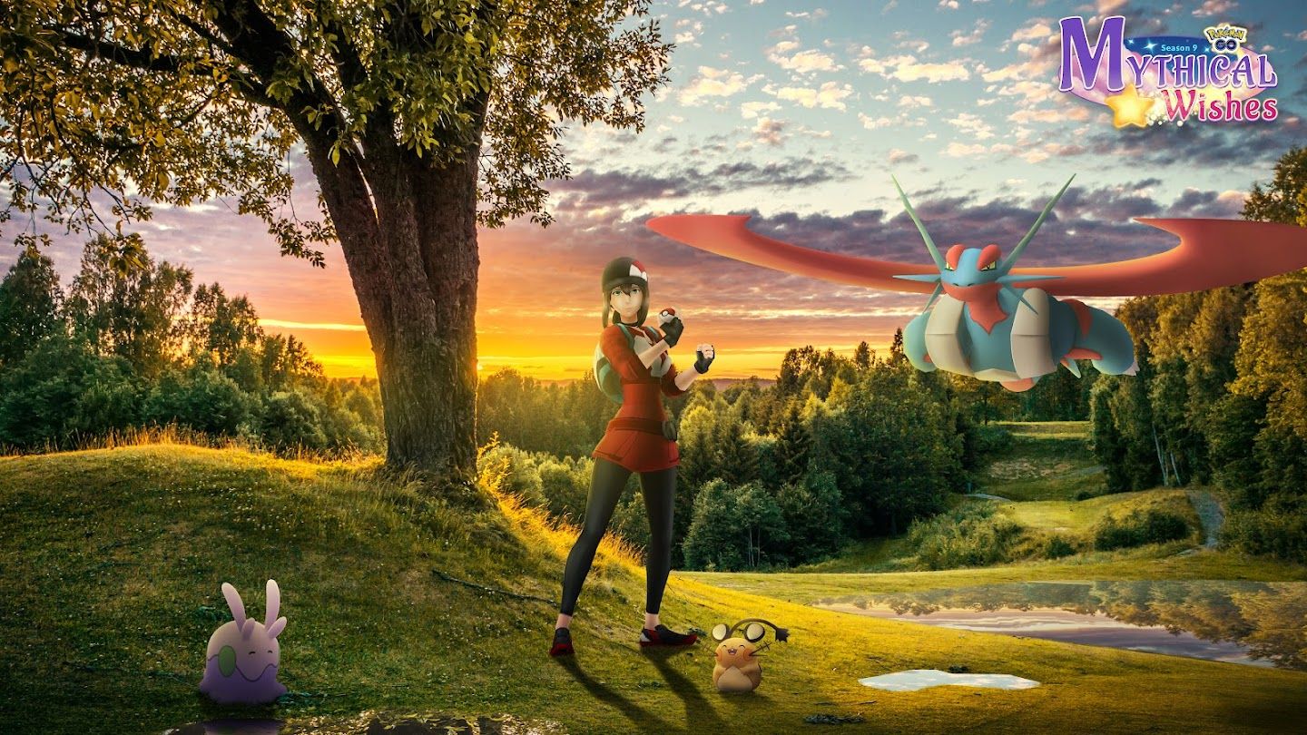 Official art for the Twinkling Fantasy Event - shows a trainer with two Pokémon