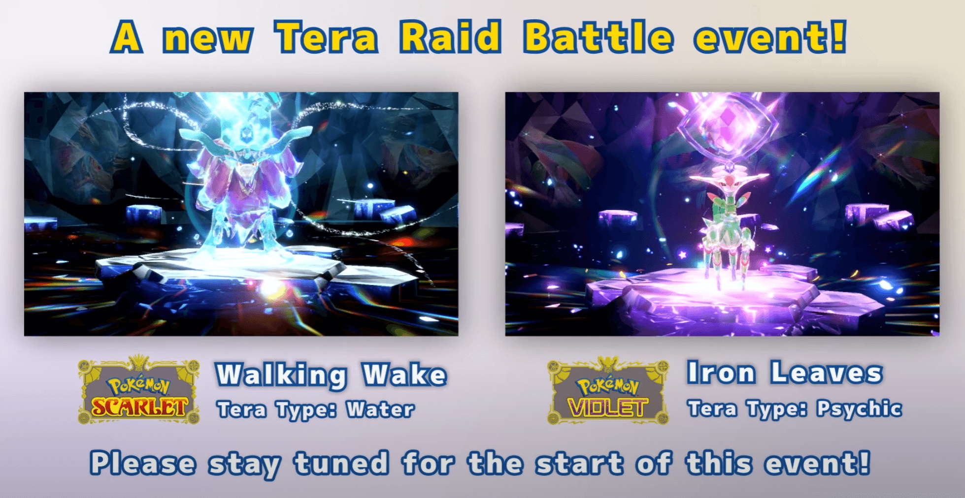Walking Wake and Iron Leaves in their tera raid setting